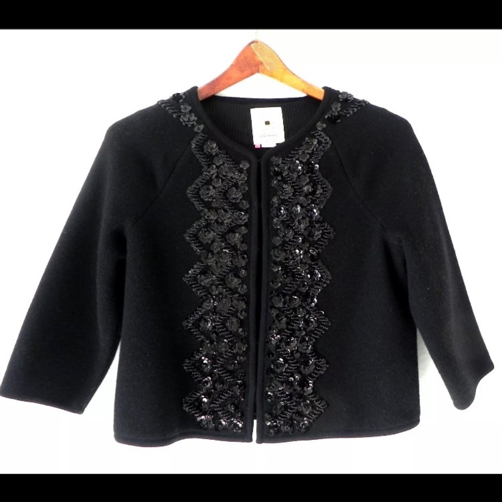 Anthropologie Elevenses Wool Cardigan Sequin Small